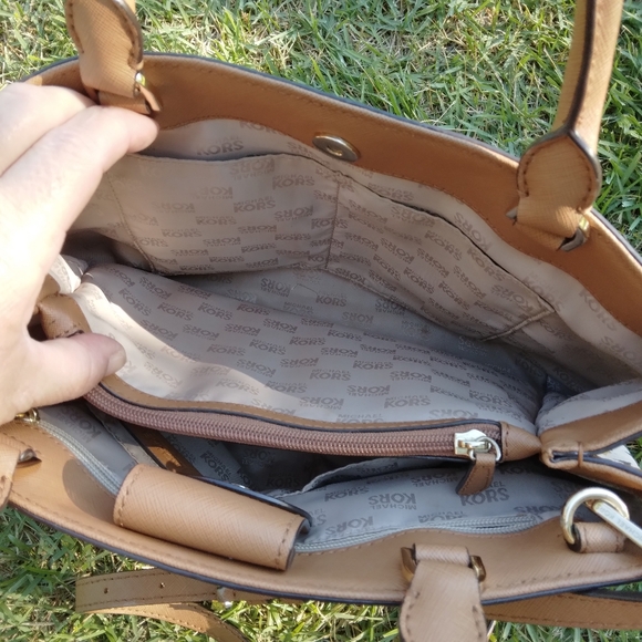 Michael Kors Floral Print Canvas & Leather Tote Satchel w/Brown MK Pattern Haile - Picture 10 of 12